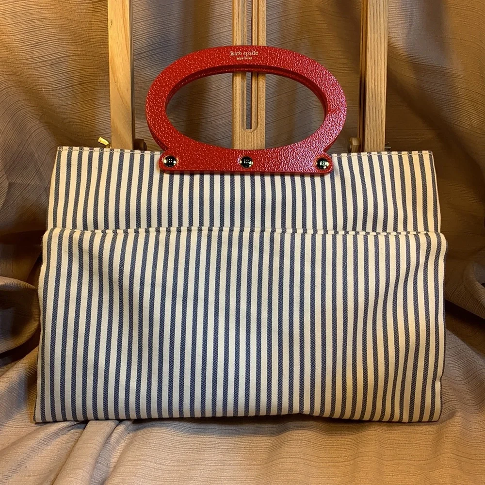 NWT Kate Spade canvas navy stripe tote foldable